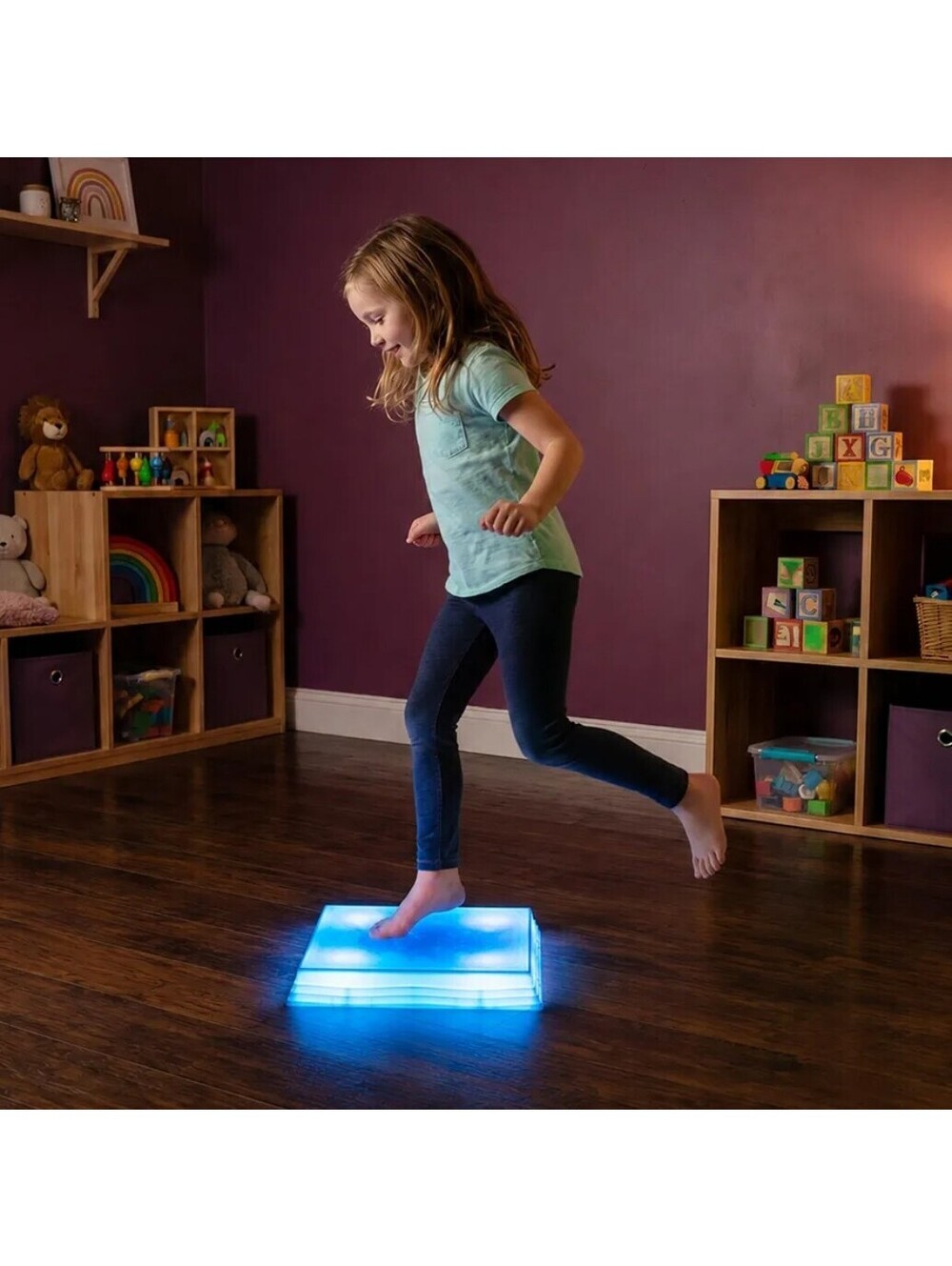 12" Liquid Sensory Floor Tile – Blue, Touch-Activated 7-Color LED Mat